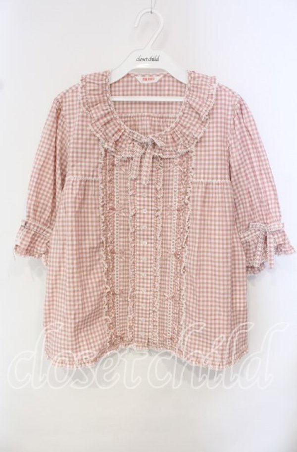 画像1: PINK HOUSE / はしごレース&サテンリボン使いローンブラウス  ピンク O-25-10-14-118-LO-BL-OW-OS (1)
