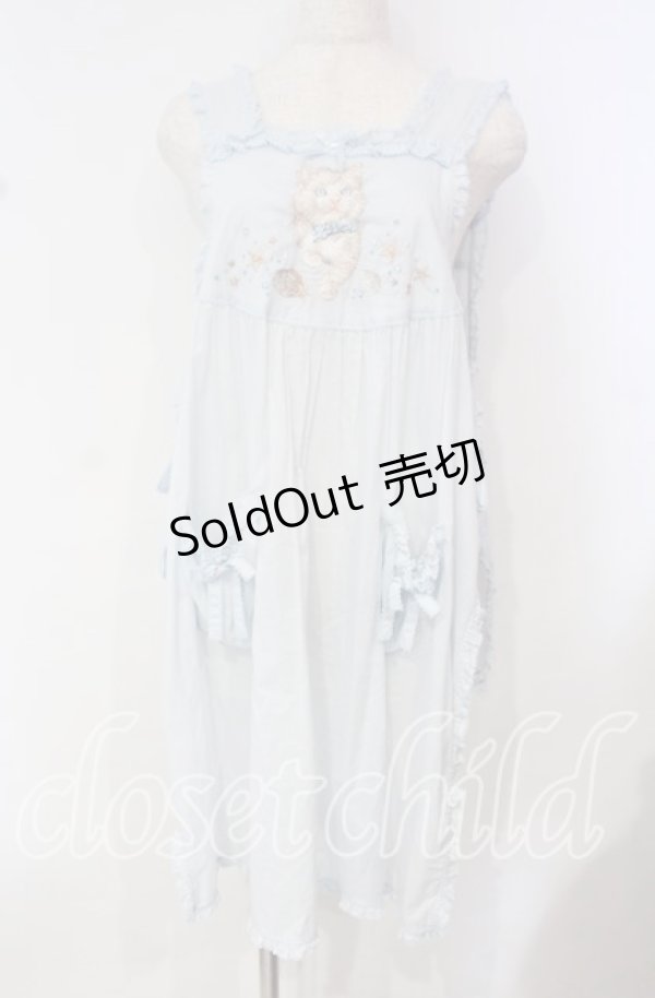 画像1: PINK HOUSE / さざ波とねこ刺繍ローンタブリエ  ミズイロ O-25-10-14-119-LO-TO-OW-OS (1)