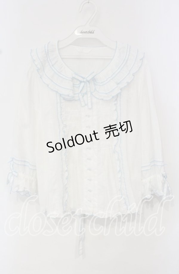 画像1: PINK HOUSE / ローンフリルブラウス  シロ×ミズイロ O-25-10-14-121-LO-BL-OW-OS (1)