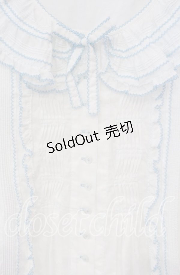 画像2: PINK HOUSE / ローンフリルブラウス  シロ×ミズイロ O-25-10-14-121-LO-BL-OW-OS (2)