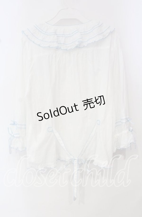 画像4: PINK HOUSE / ローンフリルブラウス  シロ×ミズイロ O-25-10-14-121-LO-BL-OW-OS (4)