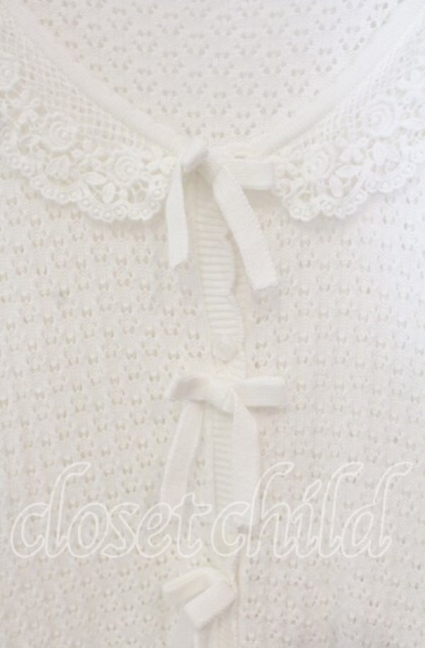 画像2: PINK HOUSE / コットンレース使い透かしニットカーディガン  アイボリー O-25-10-14-124-LO-TO-OW-ZT210 (2)