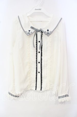 画像: axes femme POETIQUE / トランプ刺繍セーラー襟ブラウス M キナリ O-25-10-14-131-AX-BL-OW-OS