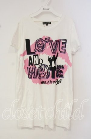 画像: HELL CAT PUNKS / キャットプリントロングTシャツ  ホワイト O-25-10-14-146-PU-TO-IG-OS