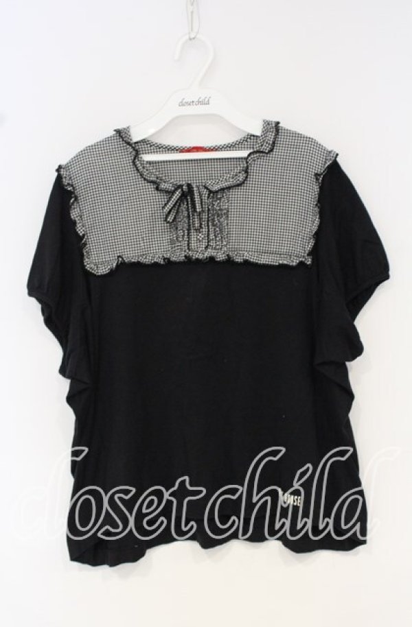 画像1: 【SALE】PINK HOUSE / ギンガム切替パフTシャツ【お直しあり】  クロ O-25-10-14-029-LO-TO-IG-ZT276 (1)