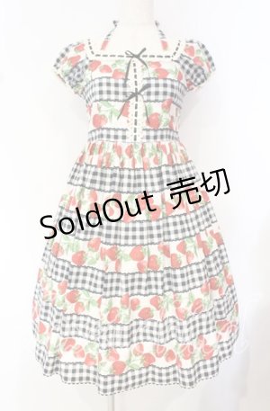 画像: Emily Temple cute / ギンガム苺ワンピース  クロ×シロ O-25-10-16-029-ET-OP-IG-OS