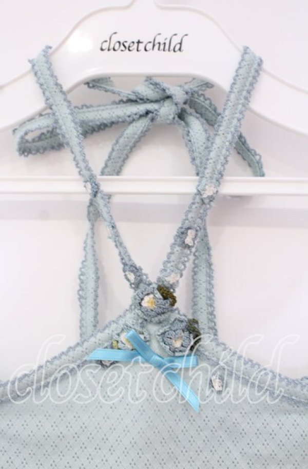 画像2: 【SALE】PINK HOUSE / フラワーモチーフホルターキャミソール L サックス O-25-10-16-058-LO-TO-IG-ZT243 (2)