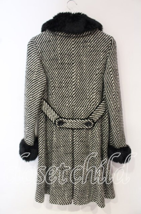 Emily Temple cute / ベロアリボンファー付きコート クロ×オフ O