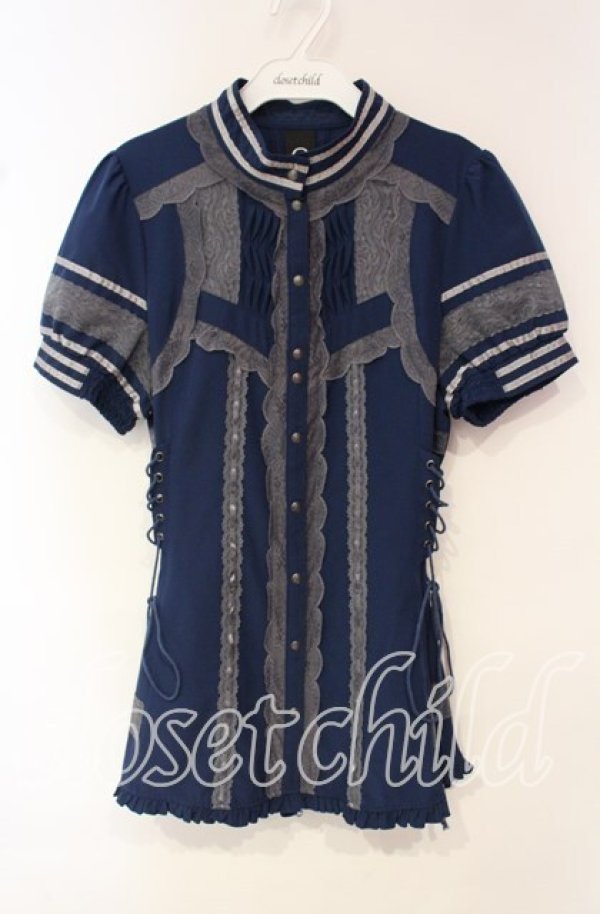 画像1: Ozz oneste / はしごレースダブルレースアップチュニック  ネイビー O-25-10-18-043-OO-BL-IG-OS (1)