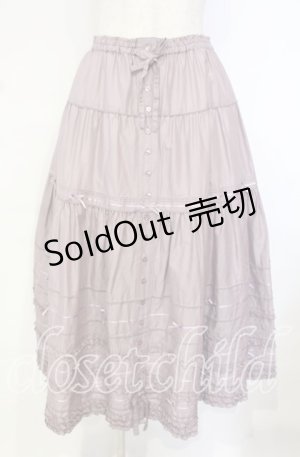 画像: PINK HOUSE / サテンリボンいっぱいローンティアードミディスカート  ラベンダー O-25-10-18-059-LO-SK-OW-OS