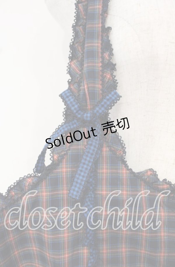 画像2: PINK HOUSE / タータンチェック刺繍吊スカート【お直しあり】  ブルー系 O-25-10-18-065-LO-SK-IG-OS (2)