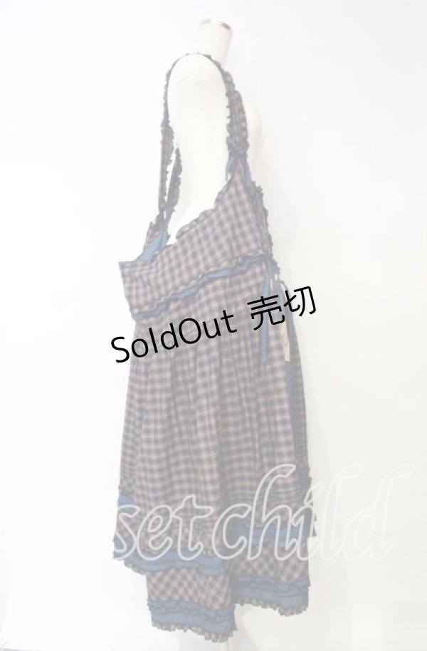 画像4: PINK HOUSE / タータンチェック刺繍吊スカート【お直しあり】  ブルー系 O-25-10-18-065-LO-SK-IG-OS (4)