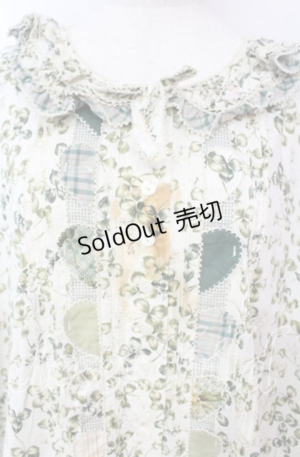 画像2: PINK HOUSE / White Cloverプリントパッチワークワンピース【お直しあり】  グリーン O-25-10-18-069-LO-OP-IG-OS (2)