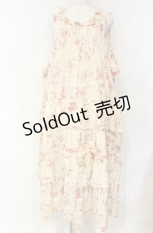 画像: PINK HOUSE / ローズブーケプリントフリル段々ワンピース【お直しあり】  アイボリー O-25-10-18-073-LO-OP-IG-OS