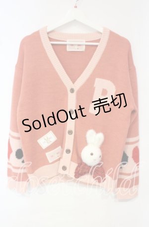 画像: PINK HOUSE / うさぎ顔ぐるみモチーフ付きニットカーディガン  赤系ピンク O-25-10-18-083-LO-TO-OW-ZI
