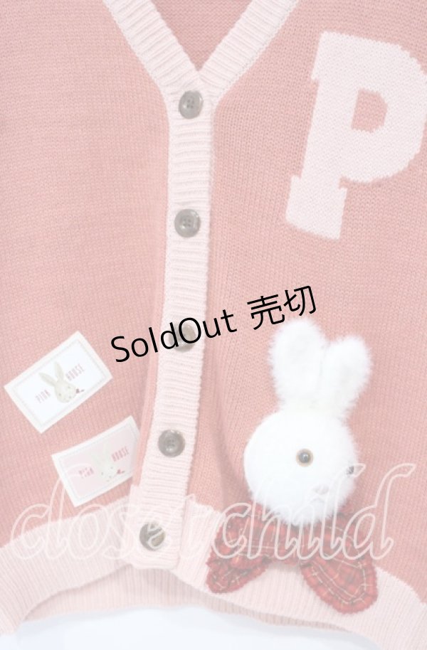 画像2: PINK HOUSE / うさぎ顔ぐるみモチーフ付きニットカーディガン  赤系ピンク O-25-10-18-083-LO-TO-OW-ZI (2)
