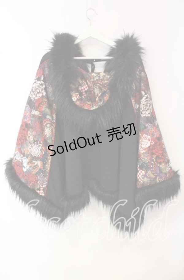 画像4: Qutie Frash / ポンチョコート  ブラック×レッド O-25-10-18-093-QU-JA-OW-C029 (4)
