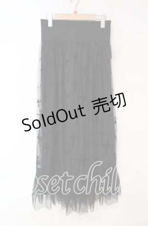 画像: Moi-meme-Moitie / 十字架フロッキーハイウエストロングスカート 13号 ブラック O-25-10-18-017-MO-SK-OW-OS