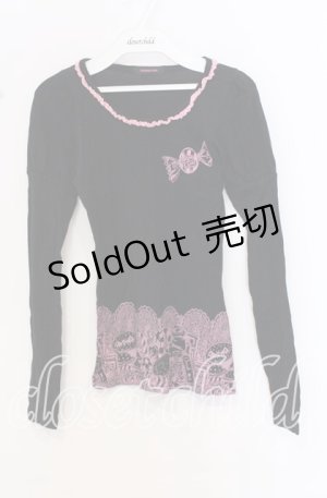 画像: ALGONQUINS / キャンディプリントカットソー  ブラック×ピンク O-25-10-19-038-AL-TO-IG-OS