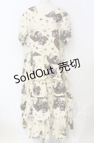 画像: KANEKO ISAO / フラワーバスケットタック段々ワンピース【お直しあり】  アイボリー O-25-10-19-079-EL-OP-IG-OS