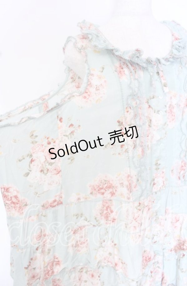 画像3: PINK HOUSE / ローズブーケプリントフリル段々ワンピース【お直しあり】  ミント O-25-10-19-092-LO-OP-IG-OS (3)