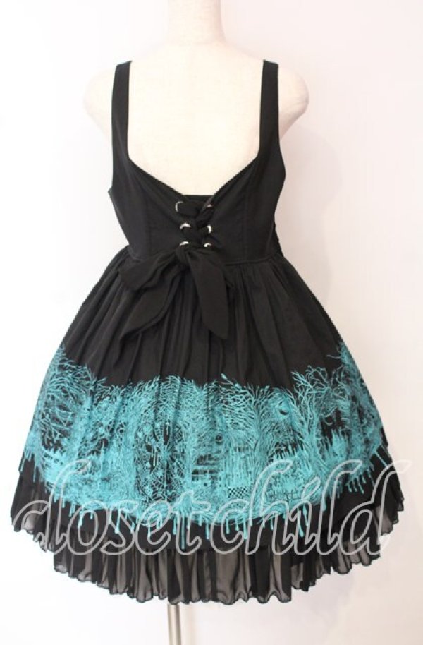 画像1: ALGONQUINS / 長い長い森レースアップフロントツートンピナフォアドレス  ブラック×グリーン O-25-10-19-108-AL-OP-IG-OS (1)