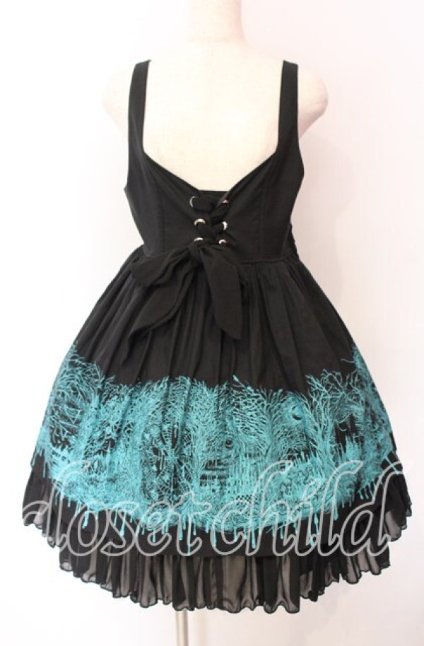 画像2: ALGONQUINS / 長い長い森レースアップフロントツートンピナフォアドレス  ブラック×グリーン O-25-10-19-108-AL-OP-IG-OS (2)