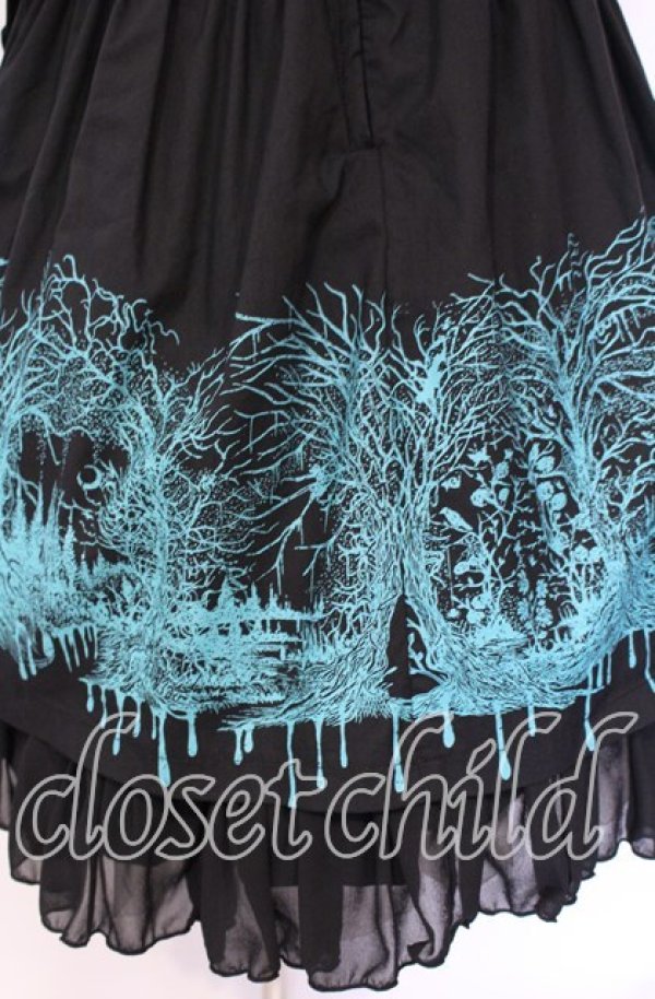 画像4: ALGONQUINS / 長い長い森レースアップフロントツートンピナフォアドレス  ブラック×グリーン O-25-10-19-108-AL-OP-IG-OS (4)