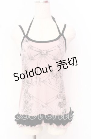 画像: ALGONQUINS / レースアッププリントホルターキャミソール  ピンク×ブラック O-25-10-19-021-AL-TO-IG-OS