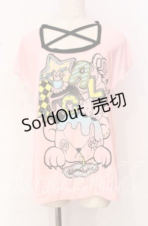 画像: ALGONQUINS / ベアープリントクロスホルターTシャツ  ピンク×ブラック O-25-10-19-025-AL-TO-IG-OS