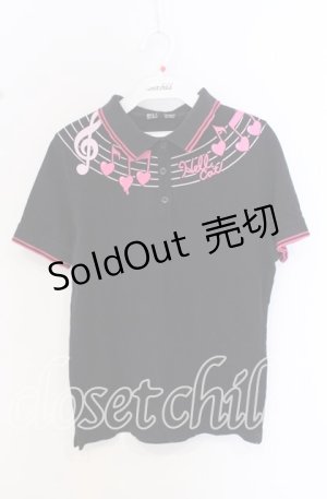 画像: HELL CAT PUNKS / 音符プリントポロシャツ  ブラック×ピンク O-25-10-19-032-PU-TO-IG-OS