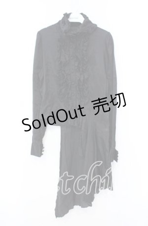 画像: BPN / アシンメトリーサテンフリルブラウス M ブラック O-25-10-20-038-GO-BL-OW-OS