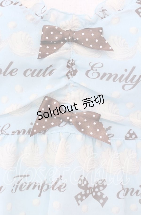 画像2: Emily Temple cute / ジョーゼットロゴ＆クリームノースリーブワンピース  サックス O-25-10-20-072-ET-OP-IG-OS (2)