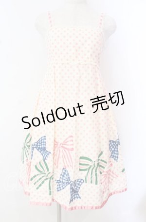 画像: Emily Temple cute / 水玉＆リボンプリントノースリーブワンピース  オフ×ピンク O-25-10-20-073-ET-OP-IG-OS