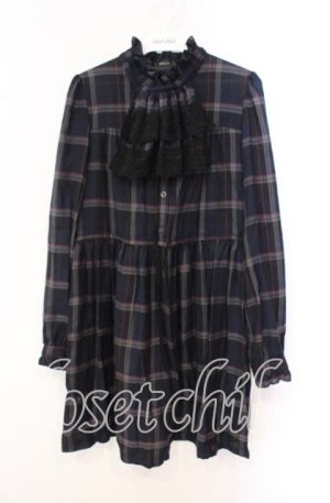 画像: MILK / ハイネックチェックワンピース  クロ×ネイビー O-25-10-20-082-ML-OP-IG-OS