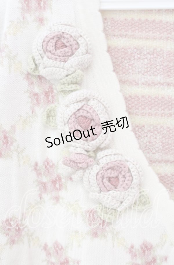 画像2: PINK HOUSE / ローズモチーフ使いジャガードニットカーディガン  オフ O-25-10-20-087-LO-TO-IG-OS (2)