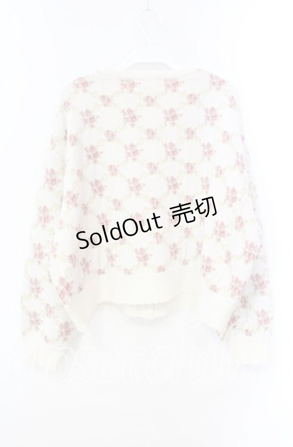 画像3: PINK HOUSE / ローズモチーフ使いジャガードニットカーディガン  オフ O-25-10-20-087-LO-TO-IG-OS (3)