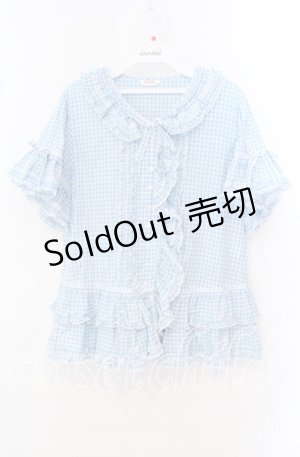 画像: PINK HOUSE / フリルオーバーブラウス  サックス ギンガム O-25-10-20-088-LO-BL-IG-OS