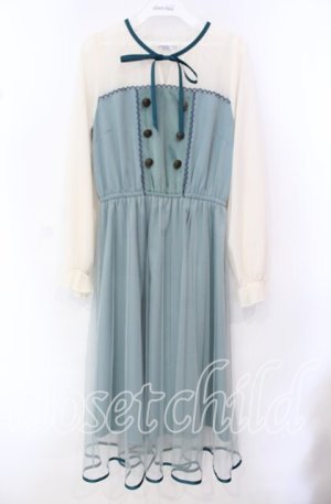 画像: axes femme POETIQUE / 連ボタンデザインチュールワンピース M グリーン O-25-10-20-022-AX-OP-OW-OS