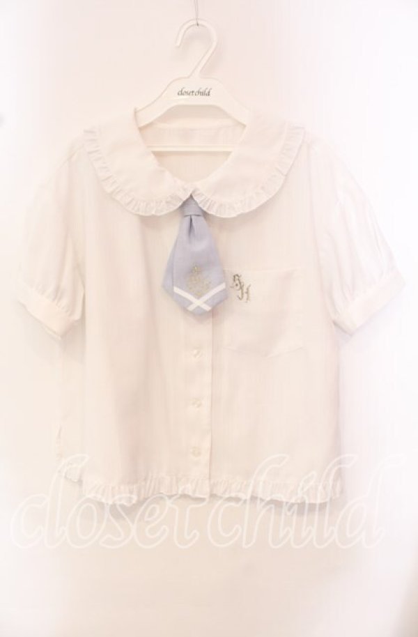 画像1: Secret Honey / SH刺繍タイブラウス  シロ×サックス O-25-10-21-068-CA-BL-IG-OS (1)