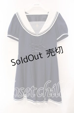 画像: Secret Honey / ボーダーセーラー襟ワンピース  ネイビー O-25-10-21-069-CA-OP-IG-OS