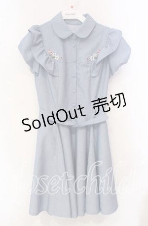 画像: Secret Honey / イチゴ刺繍ワンピース  ブルー O-25-10-21-071-CA-OP-IG-OS