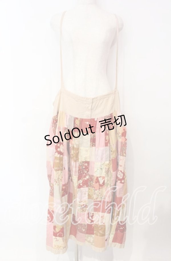 画像1: PINK HOUSE / パッチワーク吊りスカート  アカ系 O-25-10-21-007-LO-OP-IG-ZI (1)