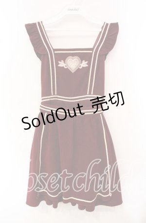 画像: Secret Honey / ハート刺繍エプロン付きジャンパースカート  ワイン O-25-10-21-079-CA-OP-IG-OS