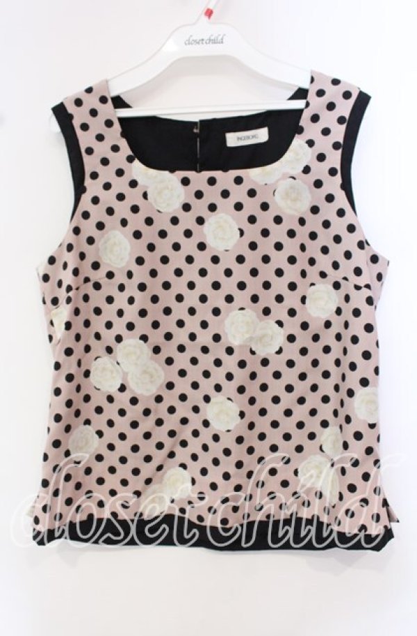 画像1: INGEBORG / カメリアドット柄ノースリーブブラウス  ピンク O-25-10-21-108-LO-TO-OW-ZT129 (1)