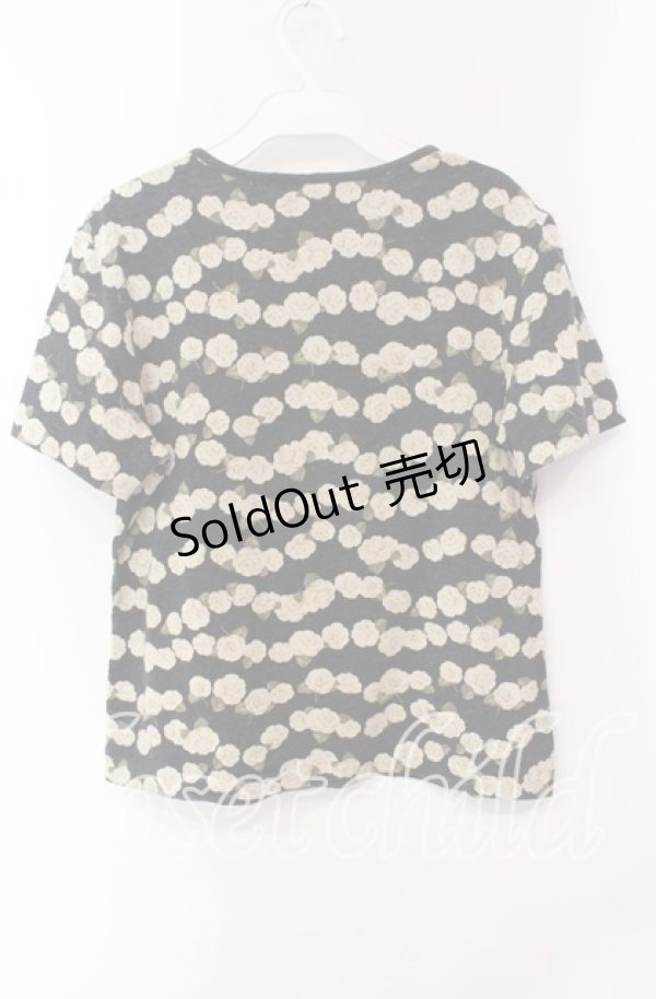画像3: 【SALE】INGEBORG / カメリアボーダー柄半袖Tシャツ M クロ O-25-10-21-110-LO-TS-OW-ZT129 (3)