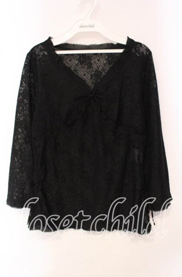 画像1: INGEBORG / Vネックレースプルオーバー M クロ O-25-10-21-112-LO-TO-OW-ZT127 (1)