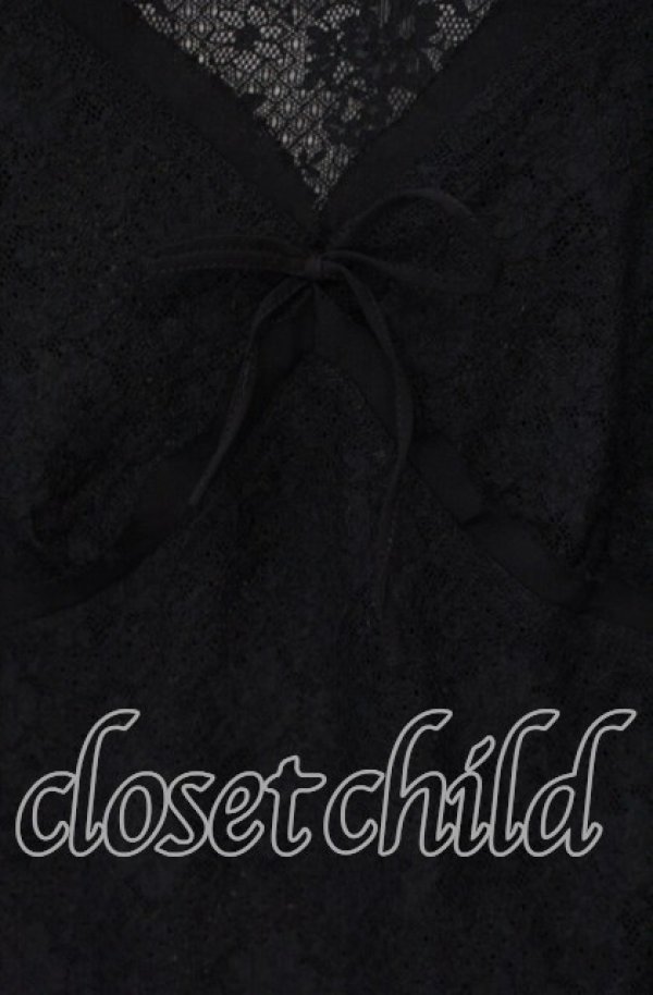 画像2: INGEBORG / Vネックレースプルオーバー M クロ O-25-10-21-112-LO-TO-OW-ZT127 (2)