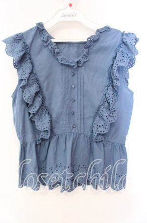 画像: an another angelus / ローズコットンレース使いノースリーブブラウス F ブルー O-25-10-21-119-CA-BL-OW-ZT1029P
