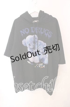 画像: Amilige / NO DRUG 半袖プルオーバーパーカー  ブラック O-25-10-23-040-PU-TO-YM-OS